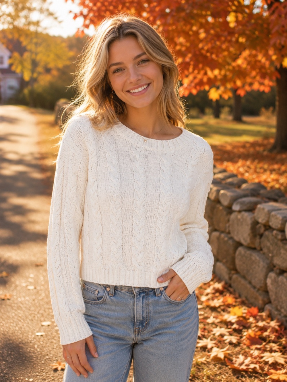 NWT Sanctuary Women's Cotton Cable Knit Cropped Crewneck‎ Sweater Spring
